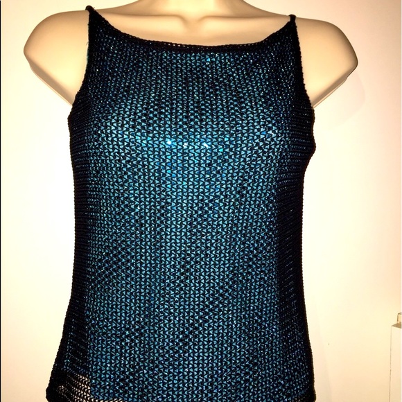 ONLY ONE LEFT! Charlotte Russell Layered teal and black sequin top - Picture 1 of 2
